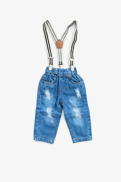 Zack & Ali Boy's First Birthday Onesie with Jeans and Suspenders