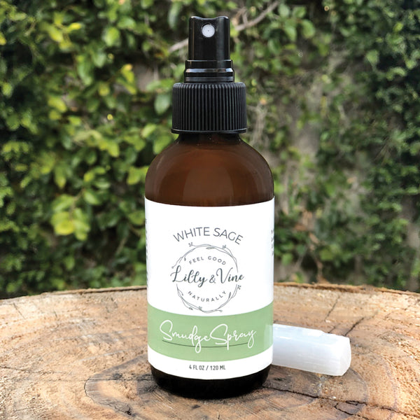 Lilly & Vine White Sage Spray w/ Sun & Full Moon Charged Selenite Crystal Wand(4.0 oz)