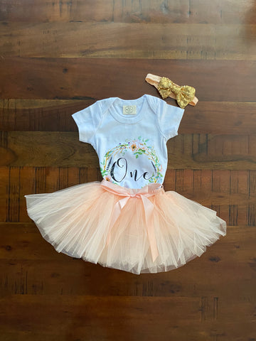 Zack & Ali Girl's First Birthday Onesie with Tutu & Headband